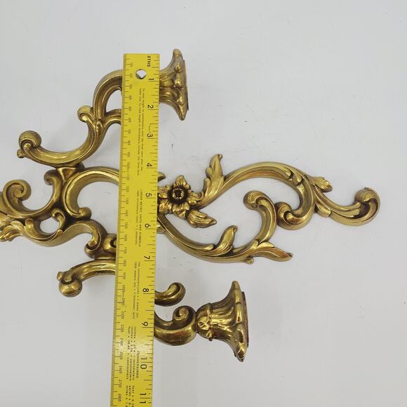VTG 2 Candle Gold Wall Sconce Candle Holder French Victorian Syroco 17 1/4" 1960 - Picture 7 of 8